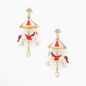 Kate Spade New Winter Wonderland White and Red Carousel Dangle Gold Earrings